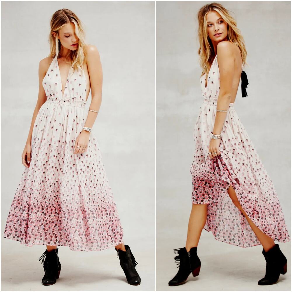 Love Shack Fancy Floral Halter Maxi Dress Boho Open Back size 0